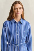 MODEL WEARING CLASSIC POPLIN STRIPE DRESS
