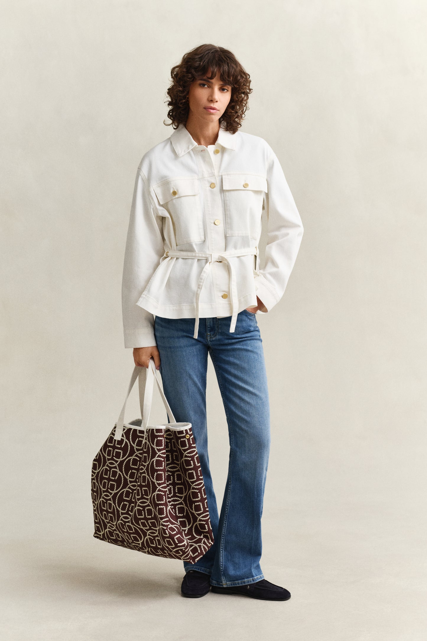 EGGSHELL, DENIM JACKET WITH TIE DETAIL BY GANT AU.
