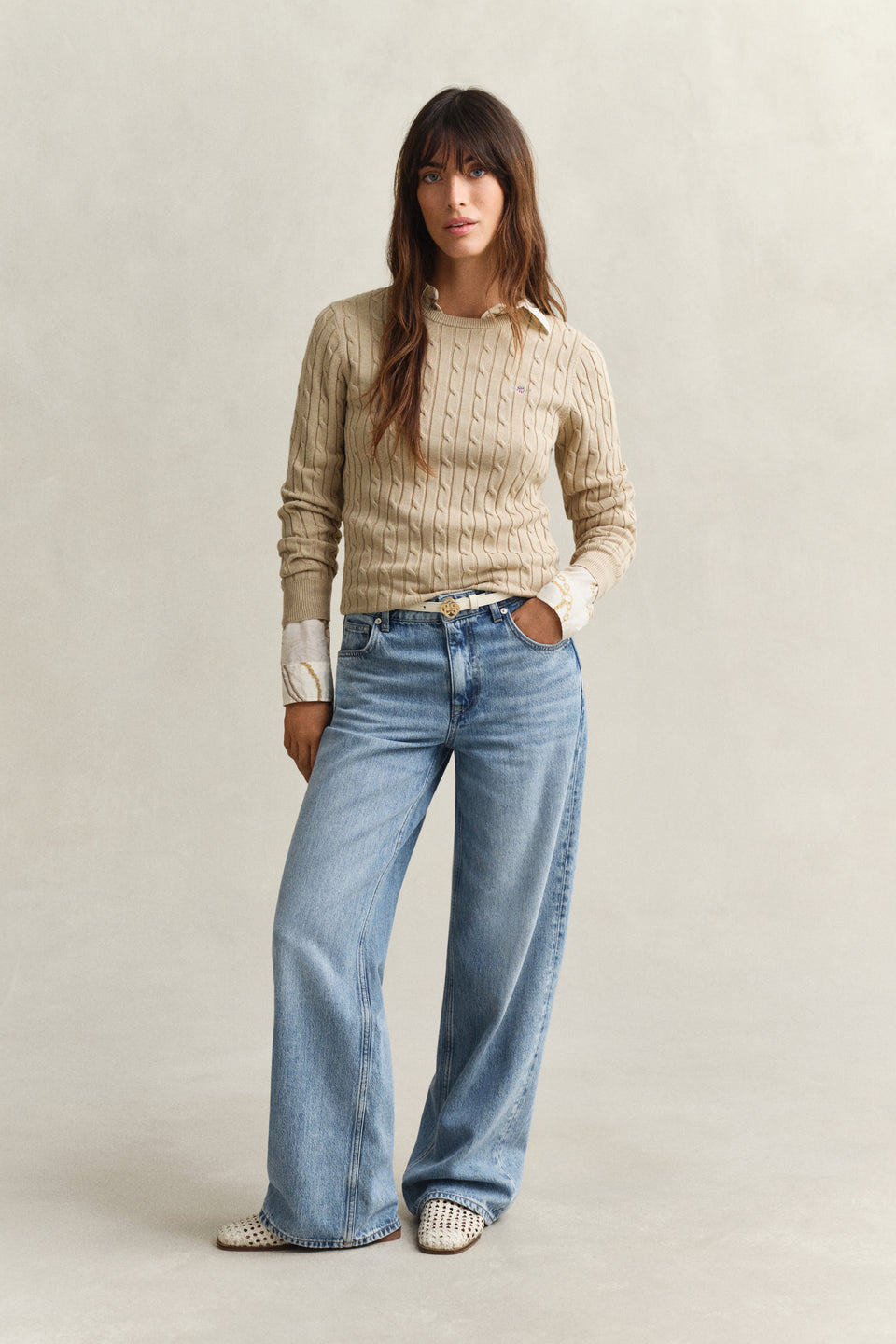 Cable Knit Crew Neck Sweater
