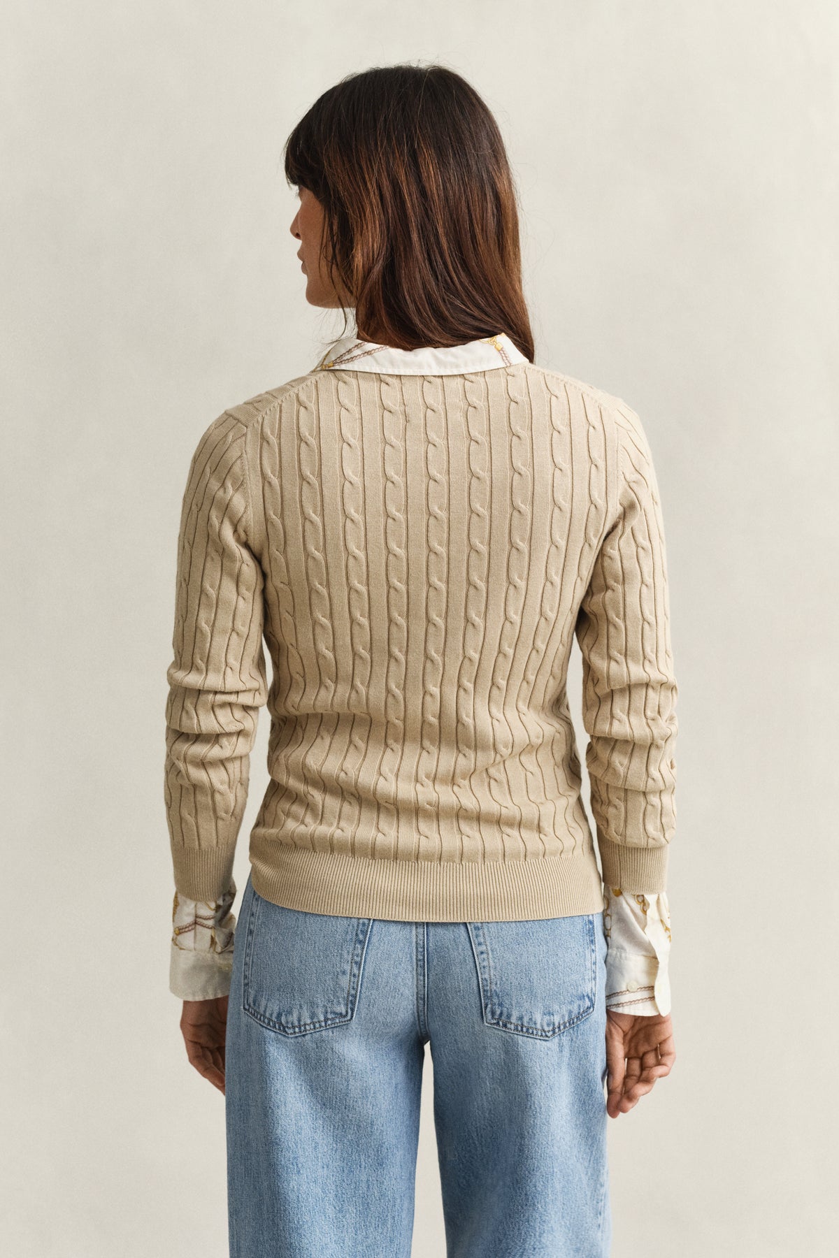 OAT BEIGE, Classic Cable Knit Sweater, BACK-VIEW BY GANT AU.