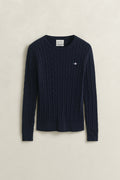 EVENING BLUE, STRETCH COTTON CABLE C-NECK BY GANT AU.