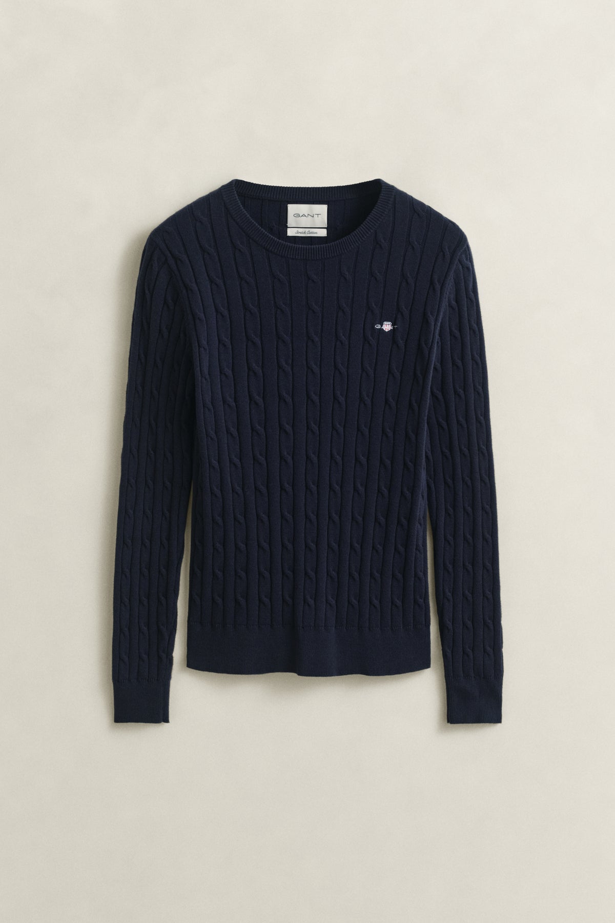 EVENING BLUE, STRETCH COTTON CABLE C-NECK BY GANT AU.