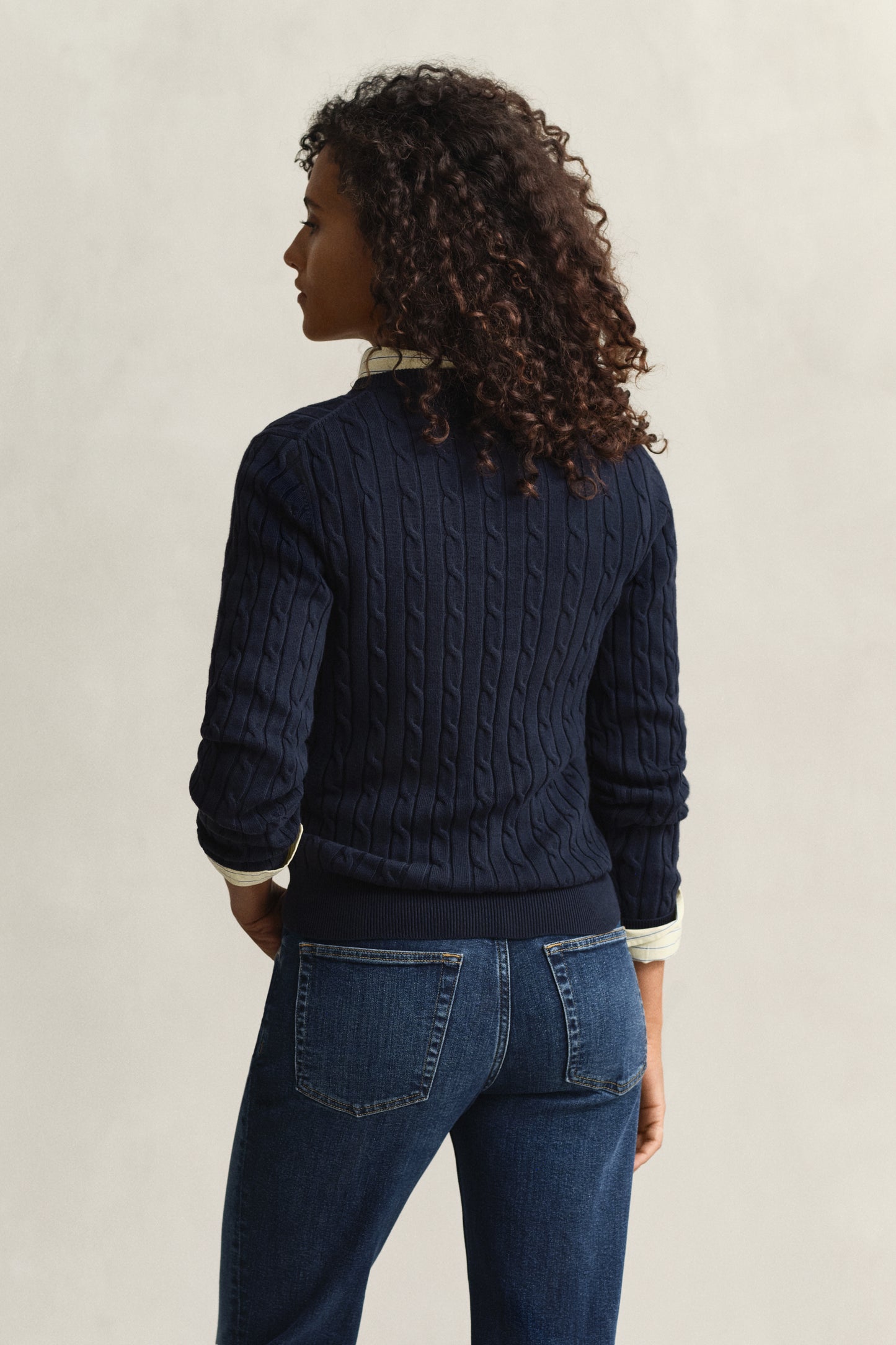 EVENING BLUE, Classic Cable Knit Sweater, BACK-VIEW BY GANT AU.