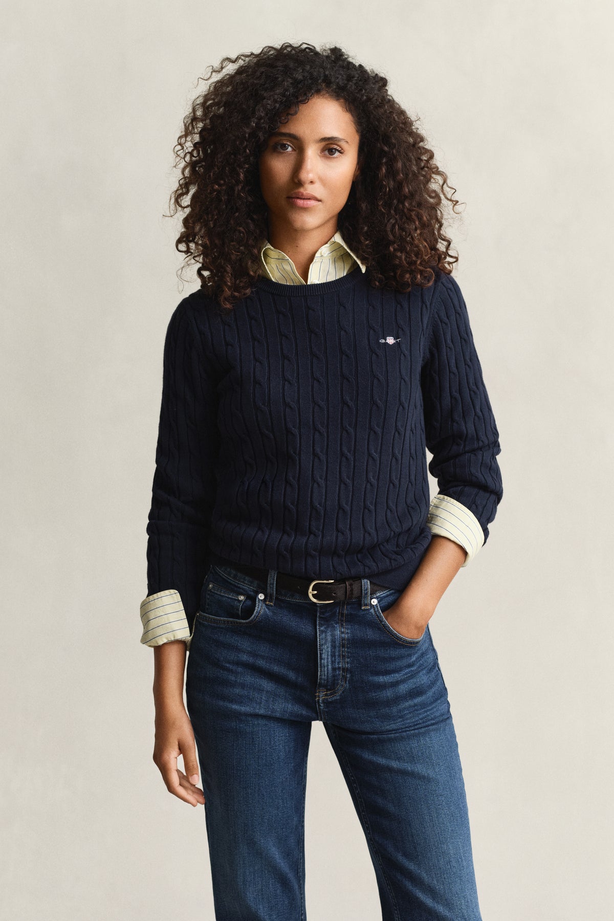 EVENING BLUE, Classic Cable Knit Sweater BY GANT AU.