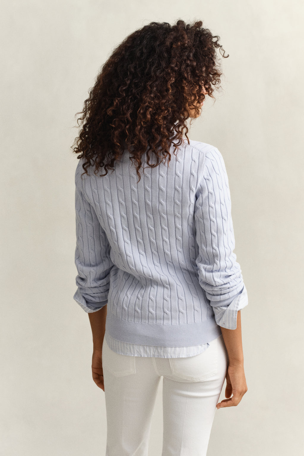 LIGHT BLUE, Classic Cable Knit Sweater, BACK-VIEW BY GANT AU.