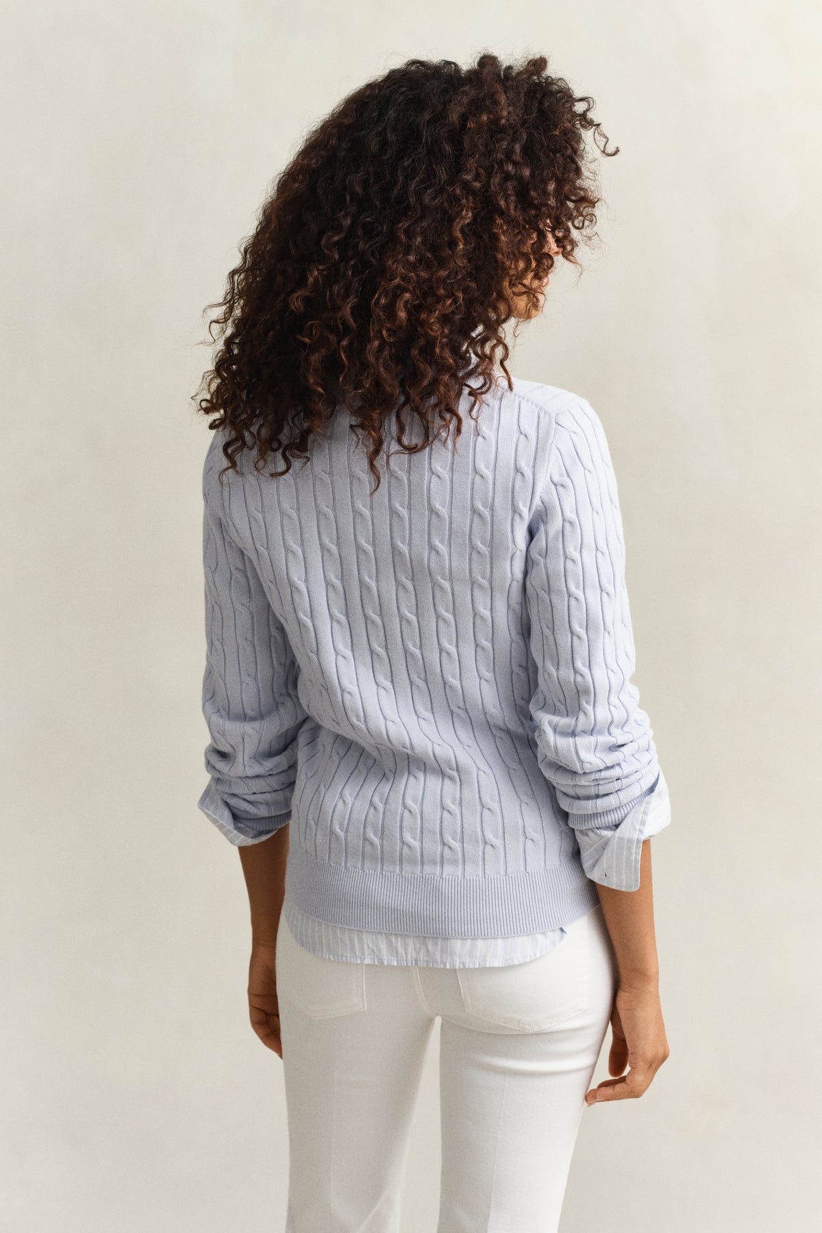 LIGHT BLUE, Classic Cable Knit Sweater, BACK-VIEW BY GANT AU.
