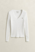 EGGSHELL, STRETCH COTTON CABLE V-NECK BY GANT AU.