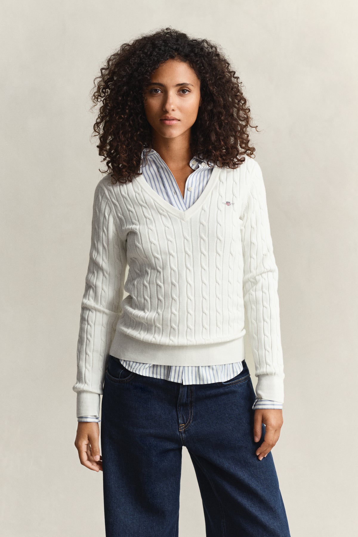 EGGSHELL, Classic Cable Knit Sweater BY GANT AU.