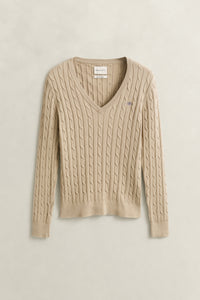 OAT BEIGE, Classic Cable Knit Sweater, FLAT-LAY BY GANT AU.