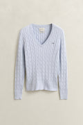 LIGHT BLUE, STRETCH COTTON CABLE V-NECK, FLAT-LAY BY GANT AU.