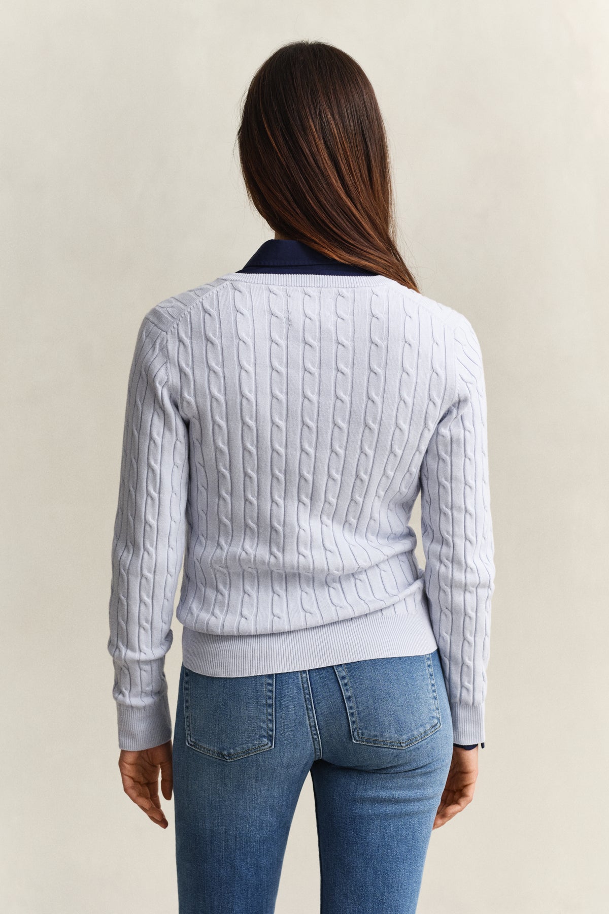 LIGHT BLUE, Classic Cable Knit Sweater, BACK-VIEW BY GANT AU.