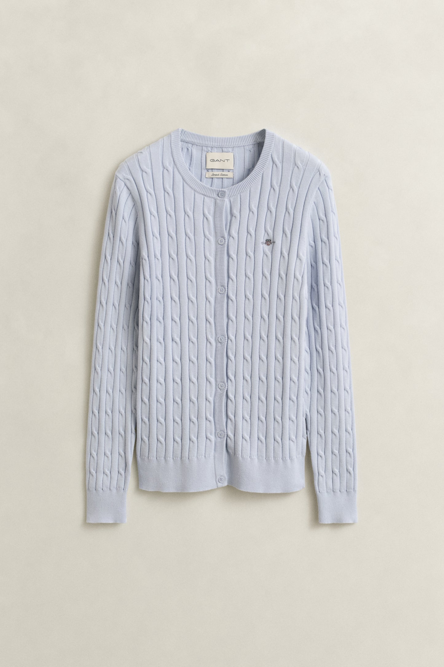 LIGHT BLUE, Stretch Cable Knit Cardigan, FLAT-LAY BY GANT AU.