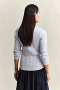 LIGHT BLUE, Stretch Cable Knit Cardigan, BACK-VIEW BY GANT AU.