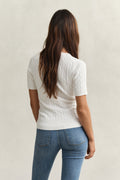 EGGSHELL, STRETCH COTTON CABLE SS C-NECK, BACK-VIEW BY GANT AU.