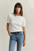 EGGSHELL, STRETCH COTTON CABLE SS C-NECK, FRONT-VIEW BY GANT AU.