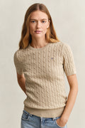 OAT BEIGE, Stretch Cable Knit Sweater, CLOSE-UP BY GANT AU.