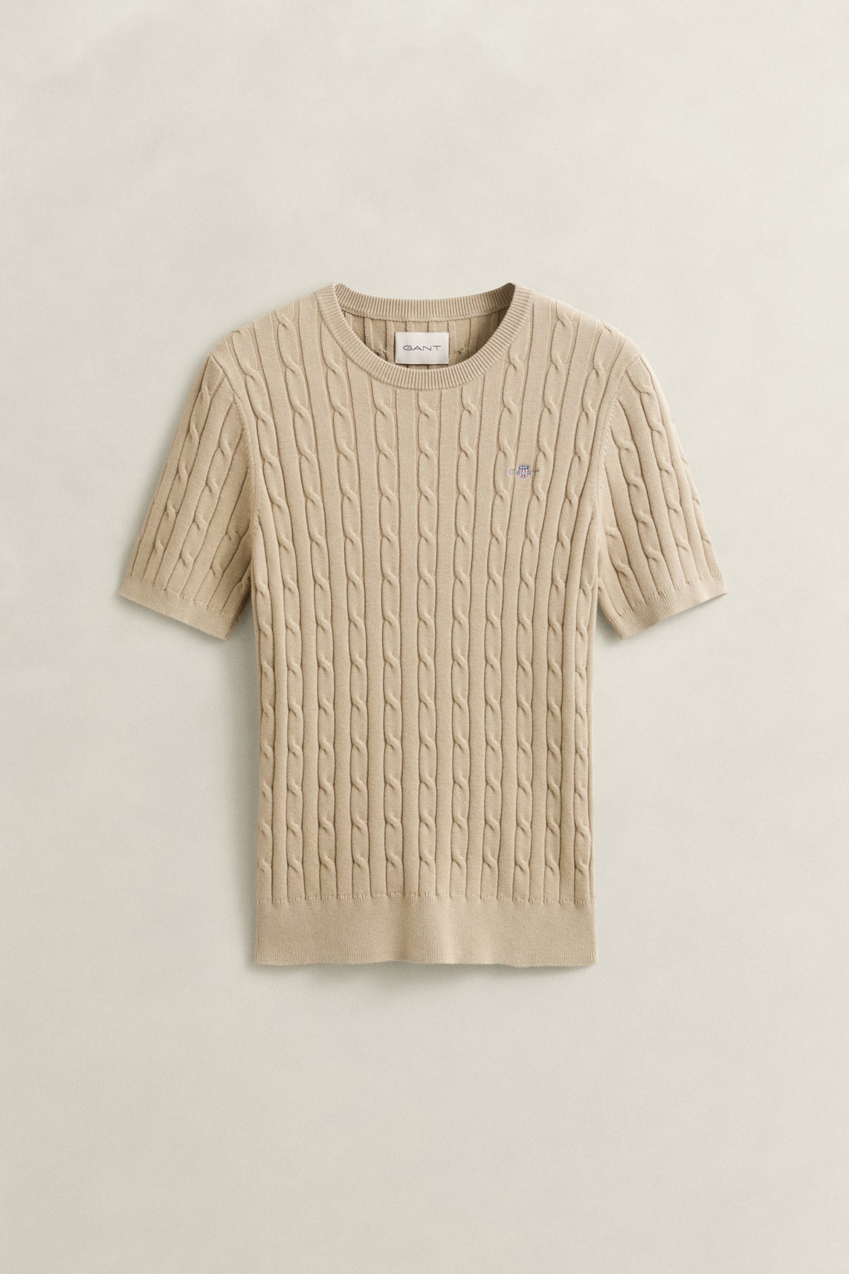 OAT BEIGE, Stretch Cable Knit Sweater, FLAT-LAY BY GANT AU.