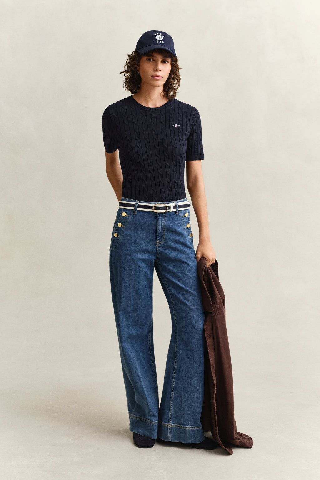EVENING BLUE, Stretch Cable Knit Sweater BY GANT AU.