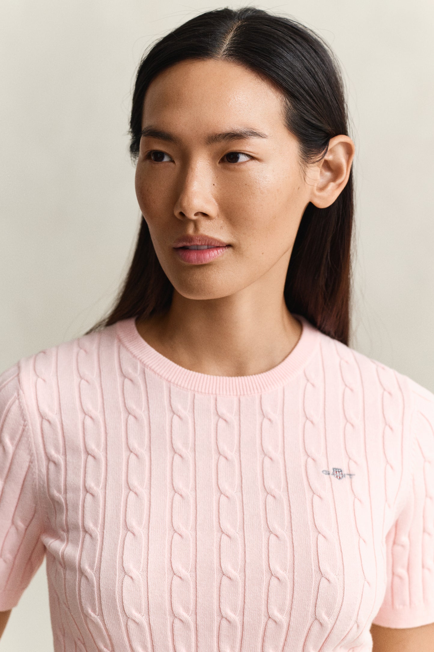 APRICOT PINK, Stretch Cable Knit Sweater, CLOSE-UP BY GANT AU.