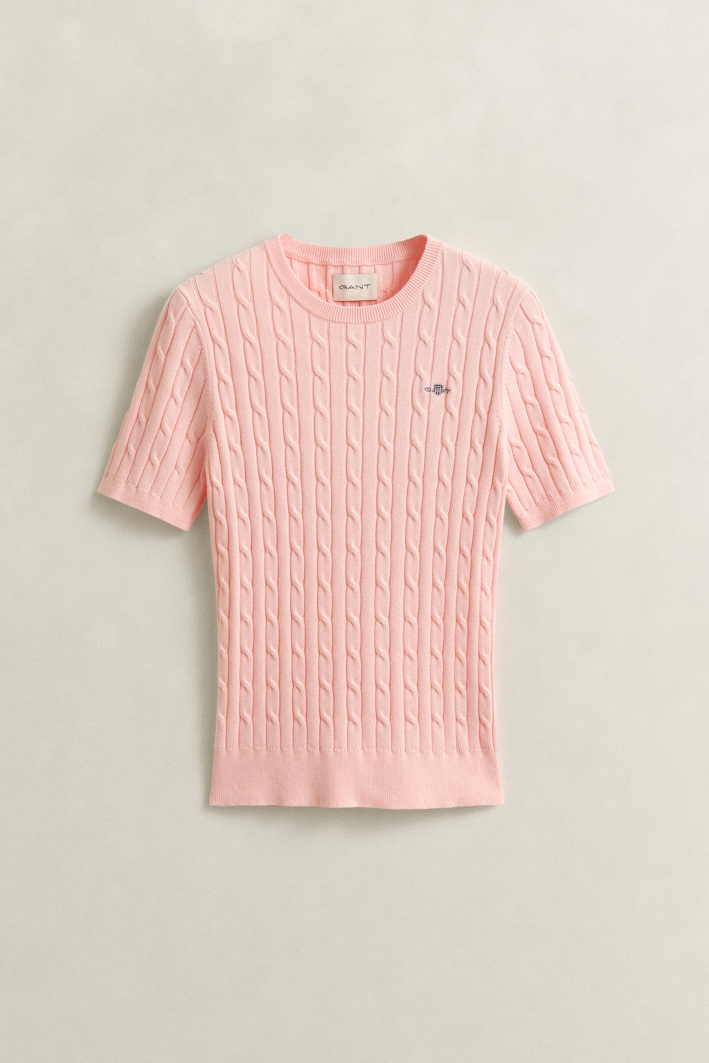 APRICOT PINK, Stretch Cable Knit Sweater, FLAT-LAY BY GANT AU.