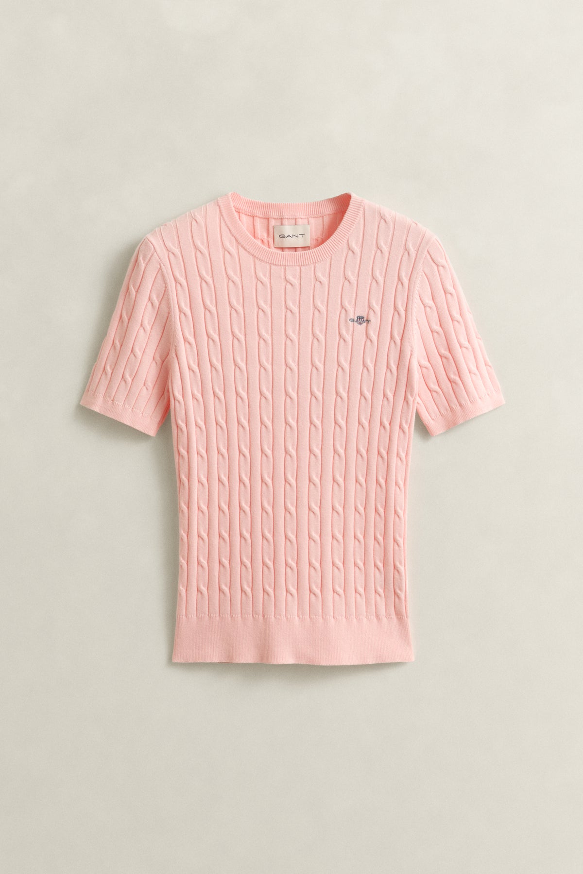APRICOT PINK, Stretch Cable Knit Sweater, FLAT-LAY BY GANT AU.