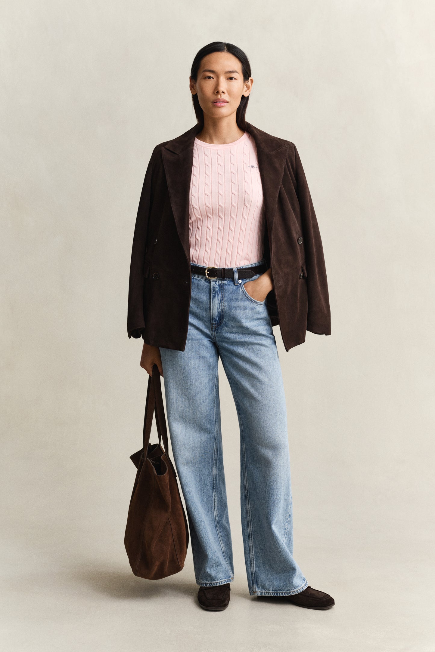 APRICOT PINK, Stretch Cable Knit Sweater BY GANT AU.