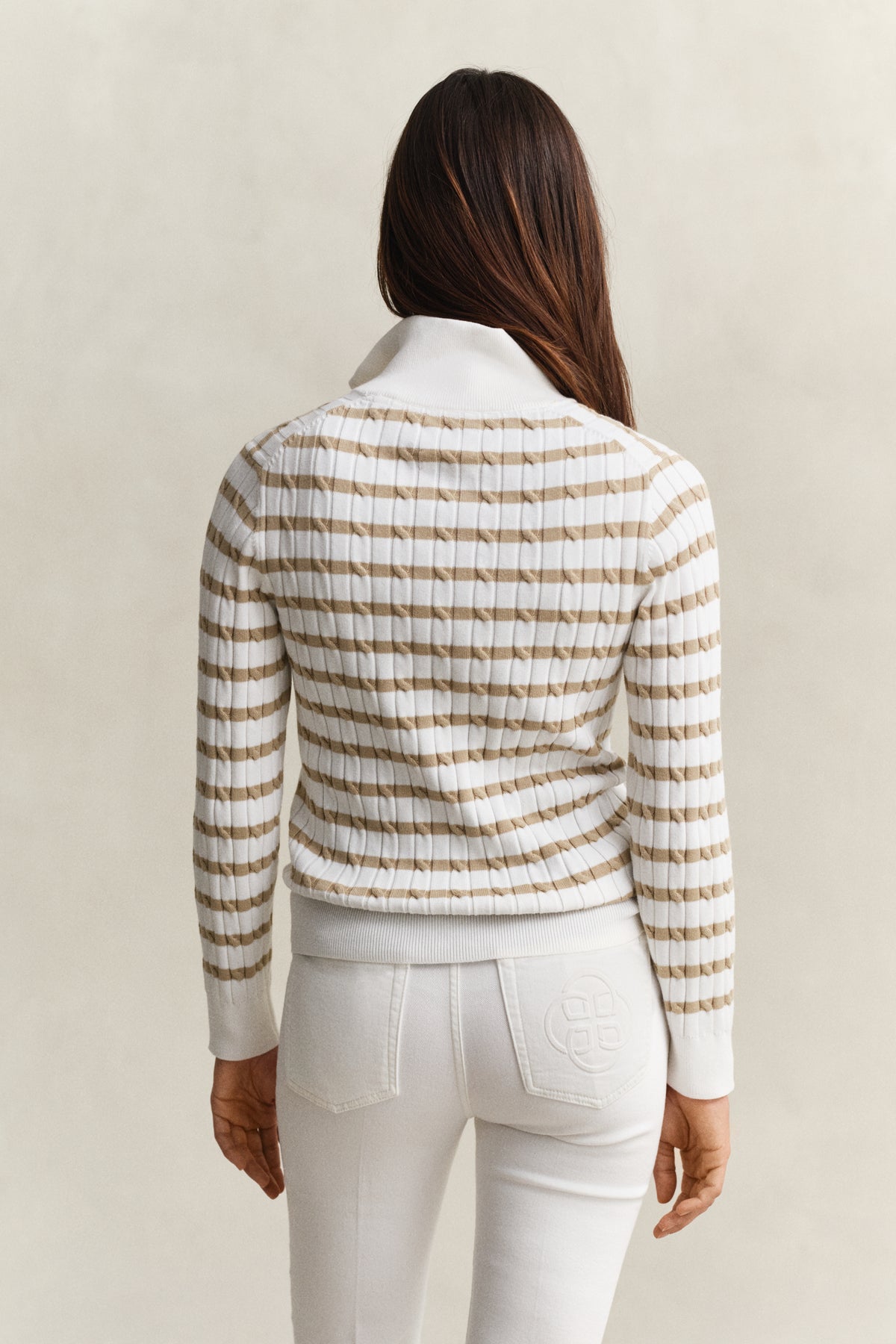 OAT BEIGE, STRETCH COTTON CABLE STRIPE HZ, BACK-VIEW BY GANT AU.