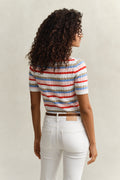 MULTICOLOR, STRETCH COTTON CABLE STRIPE SS, BACK-VIEW BY GANT AU.