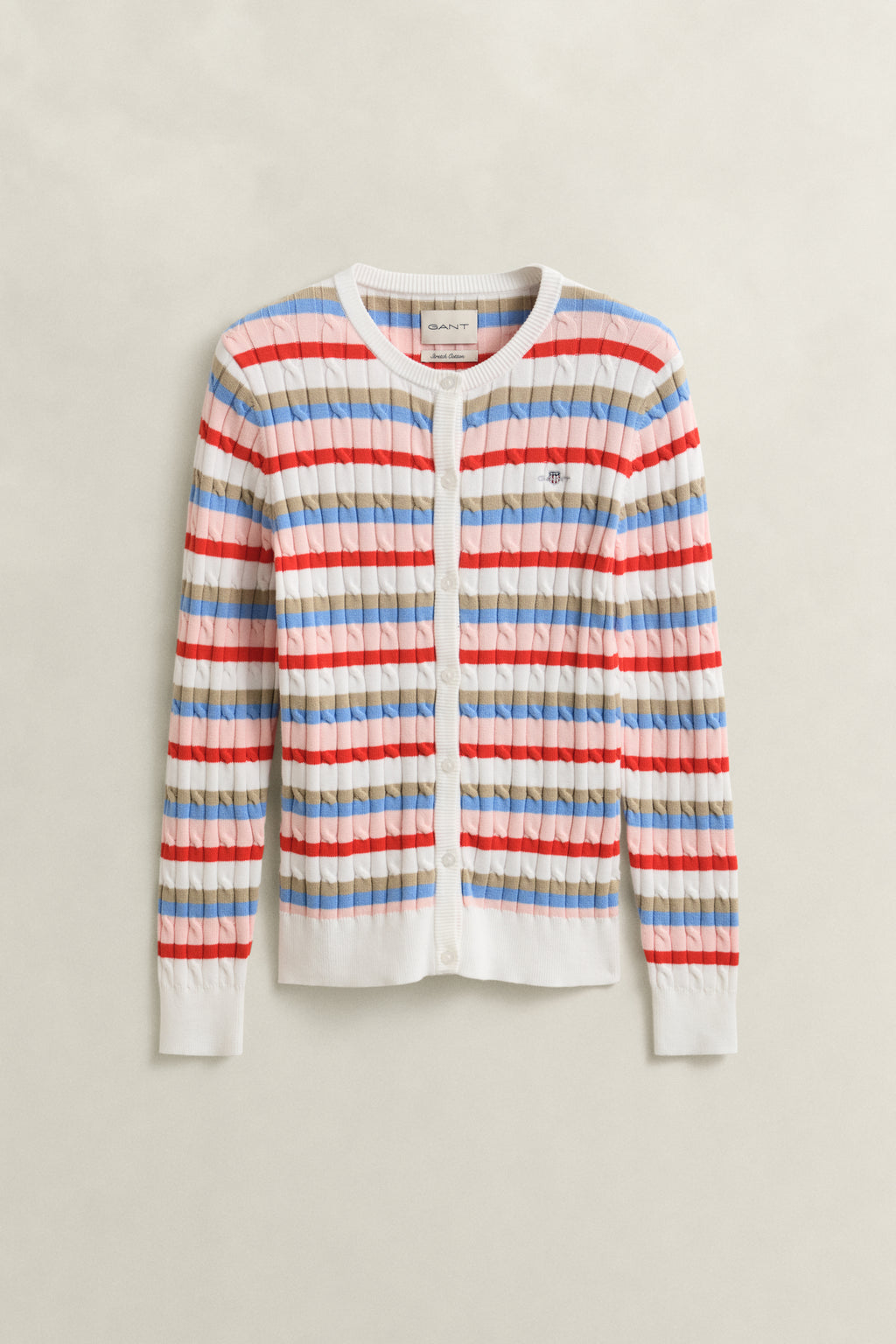MULTICOLOR, STRETCH COTTON CABLE STRIPE CARDI, FLAT-LAY BY GANT AU.