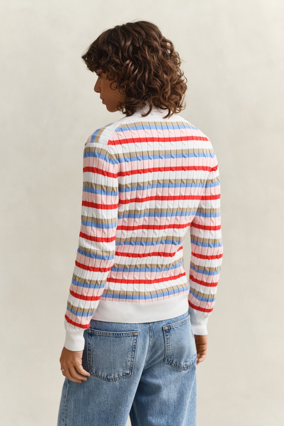 MULTICOLOR, STRETCH COTTON CABLE STRIPE CARDI, BACK-VIEW BY GANT AU.