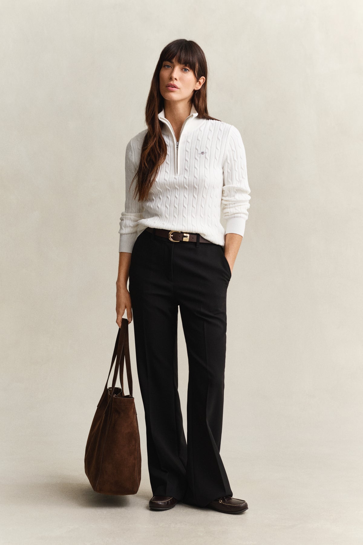 EGGSHELL, Stretch Cable Half-Zip Sweater BY GANT AU.