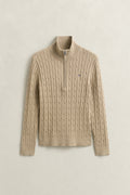 OAT BEIGE, STRETCH COTTON CABLE HALF-ZIP, FLAT-LAY BY GANT AU.