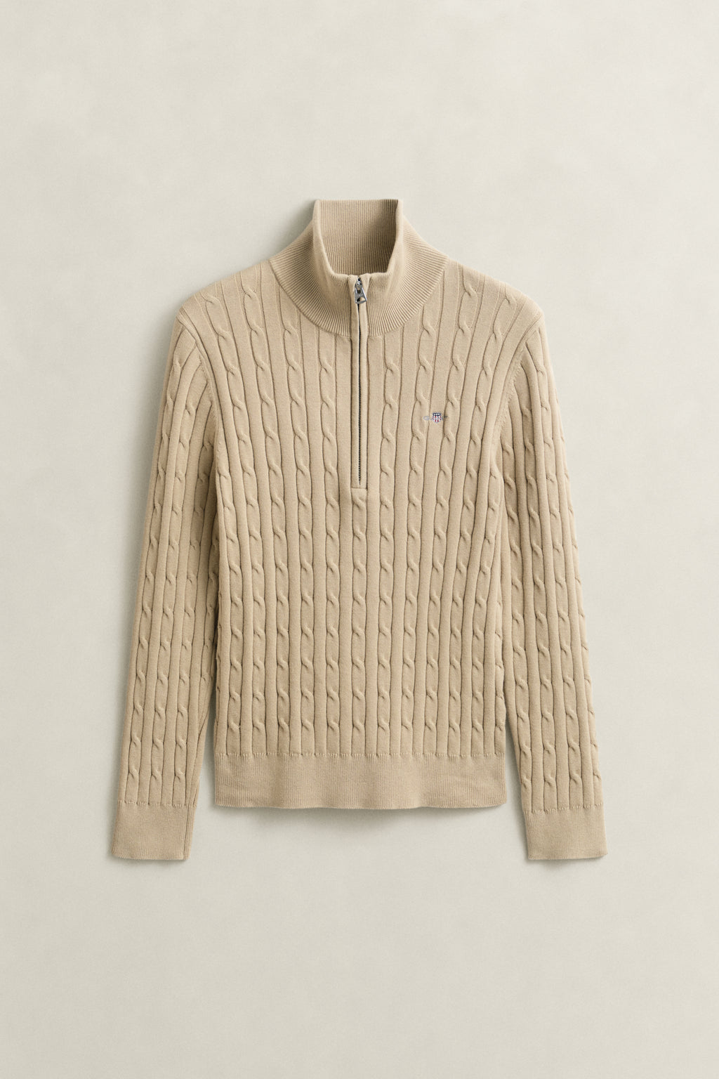 OAT BEIGE, Stretch Cable Half-Zip Sweater, FLAT-LAY BY GANT AU.