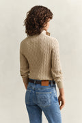 OAT BEIGE, STRETCH COTTON CABLE HALF-ZIP, BACK-VIEW BY GANT AU.