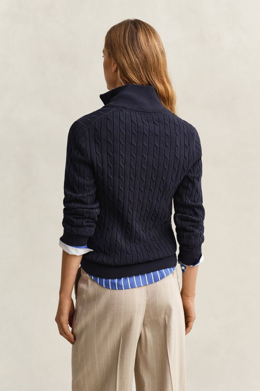 EVENING BLUE, Stretch Cable Half-Zip Sweater, BACK-VIEW BY GANT AU.