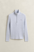 LIGHT BLUE, STRETCH COTTON CABLE HALF-ZIP, FLAT-LAY BY GANT AU.