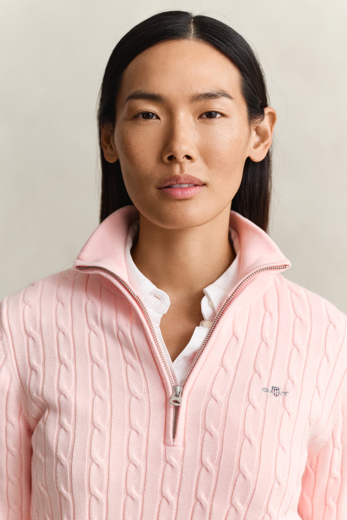 APRICOT PINK, Stretch Cable Half-Zip Sweater, CLOSE-UP BY GANT AU.