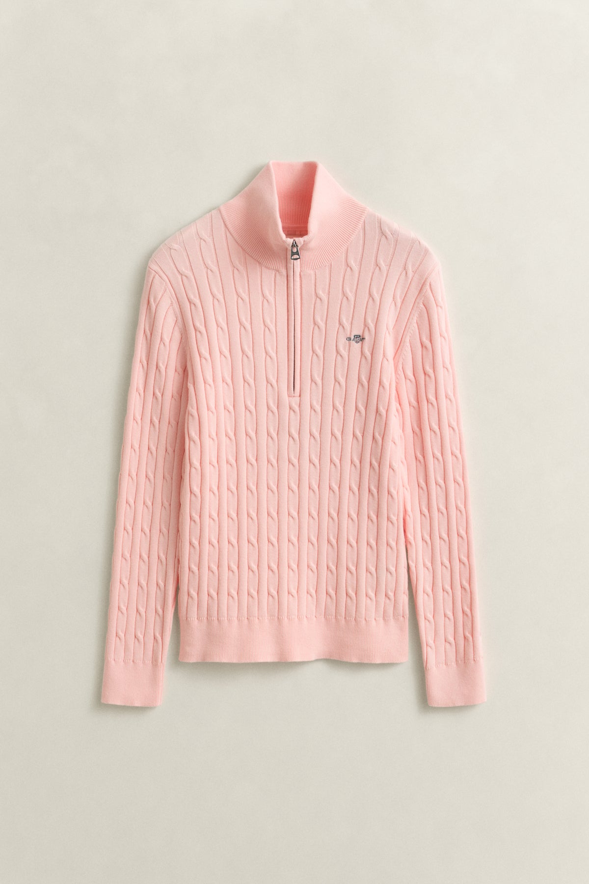 APRICOT PINK, Stretch Cable Half-Zip Sweater, FLAT-LAY BY GANT AU.