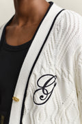 EGGSHELL, GANT VARSITY CABLE CARDIGAN, CLOSE-UP BY GANT AU.