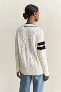 EGGSHELL, GANT VARSITY CABLE CARDIGAN, BACK-VIEW BY GANT AU.