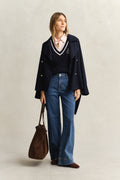 EVENING BLUE, CONTRAST COTTON CABLE V-NECK VEST BY GANT AU.