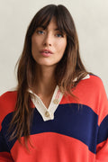 PERFECT RED, STRIPED COTTON RUGGER, CLOSE-UP BY GANT AU.