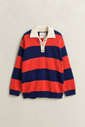 PERFECT RED, STRIPED COTTON RUGGER, FLAT-LAY BY GANT AU.