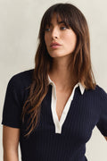 EVENING BLUE, RIB KNIT SS RUGGER, CLOSE-UP BY GANT AU.