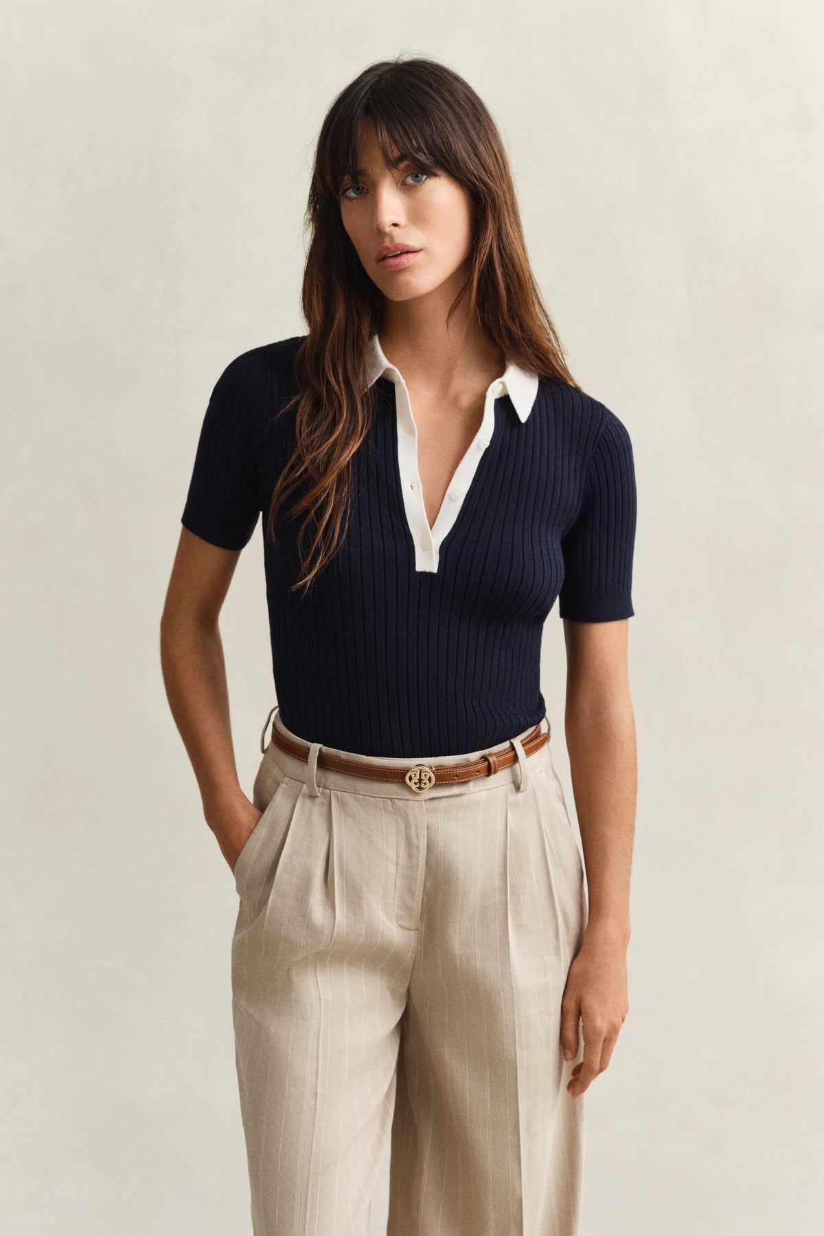 EVENING BLUE, RIB KNIT SS RUGGER, FRONT-VIEW BY GANT AU.