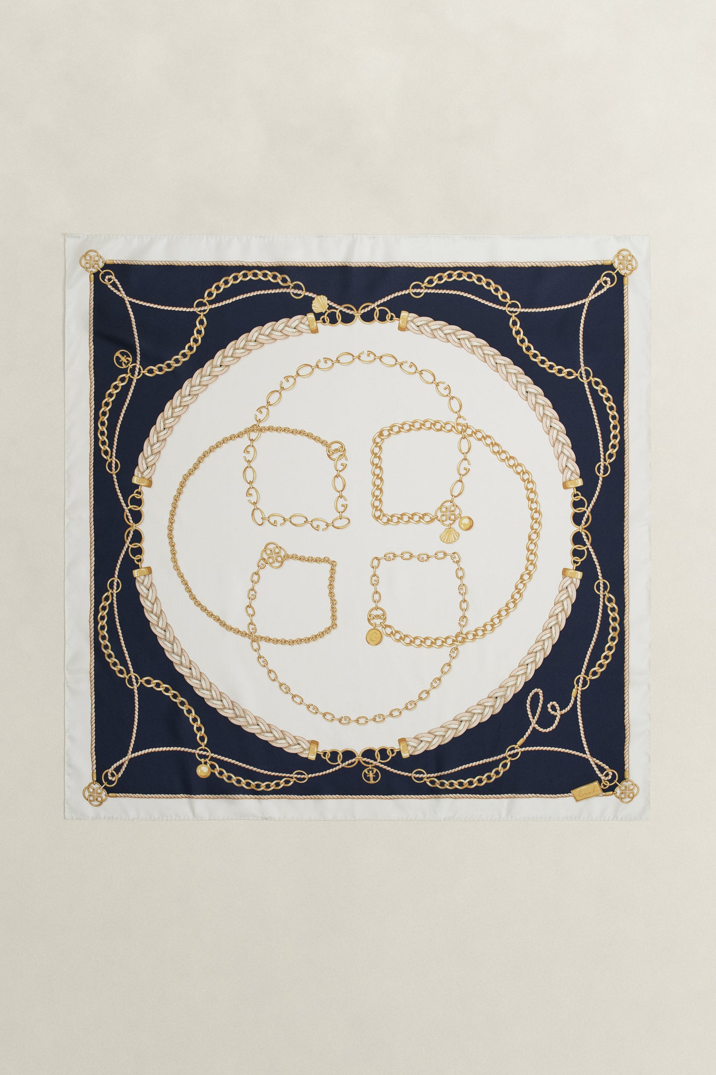 EVENING BLUE, CHAIN PRINT SILK SCARF, FRONT-VIEW BY GANT AU.