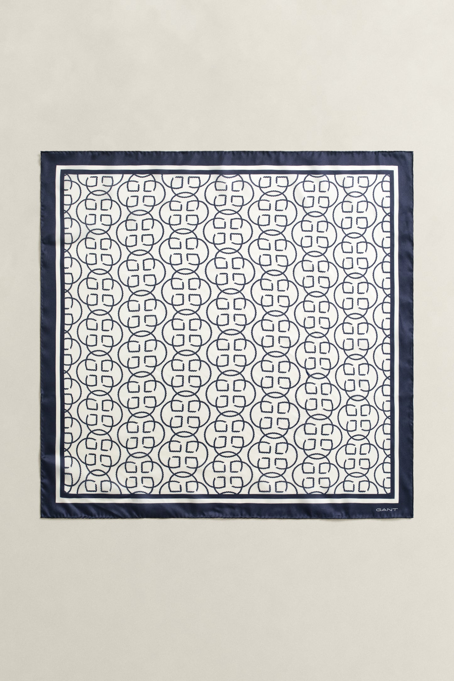 CREAM, MONOGRAM PRINT SILK SCARF, FRONT-VIEW BY GANT AU.