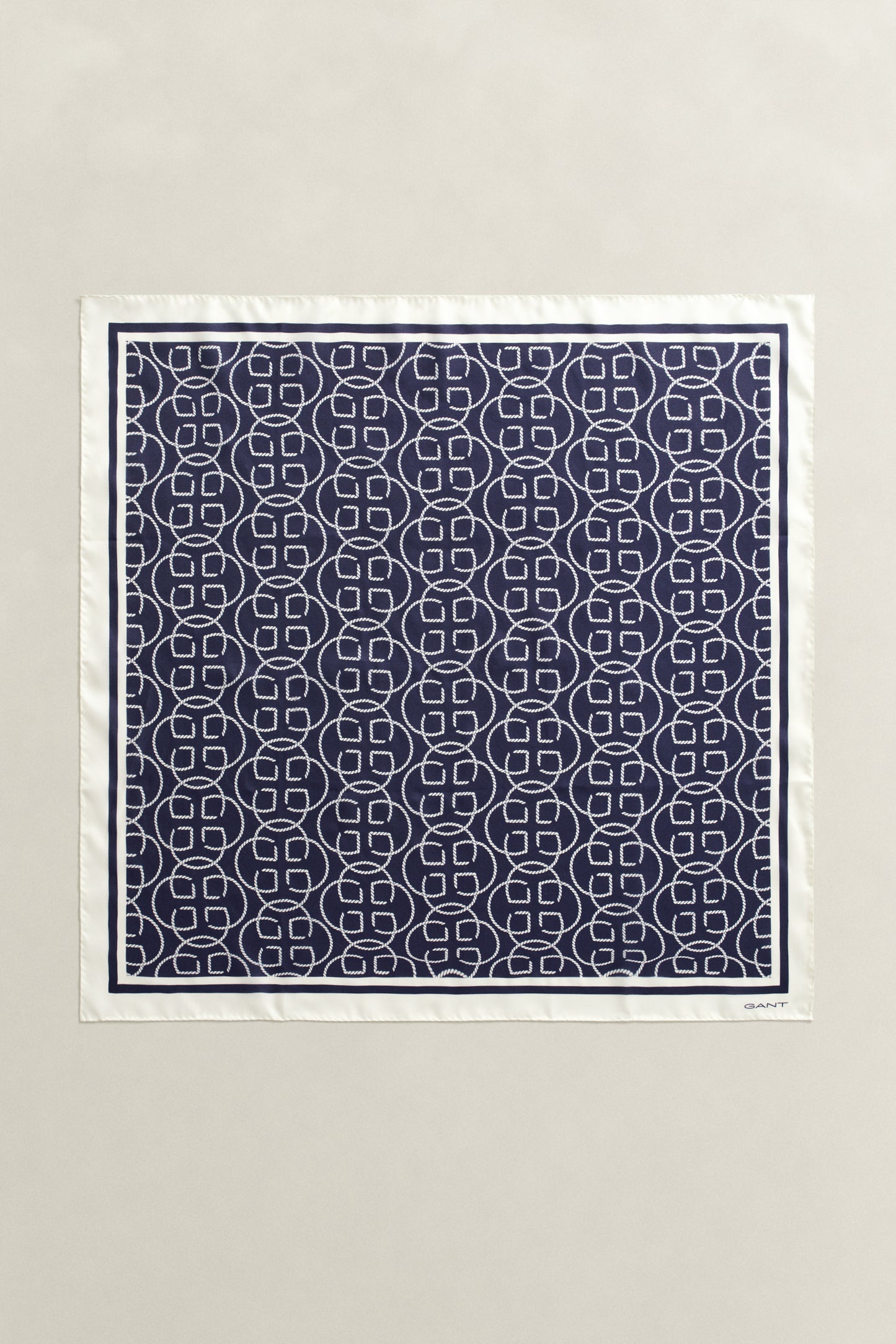 EVENING BLUE, MONOGRAM PRINT SILK SCARF, FRONT-VIEW BY GANT AU.