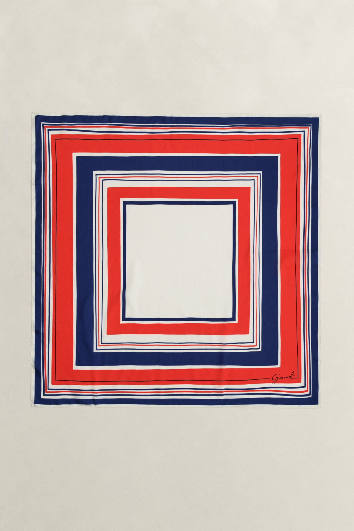 PERFECT RED, NAUTICAL STRIPE PRINT SILK SCARF, FRONT-VIEW BY GANT AU.