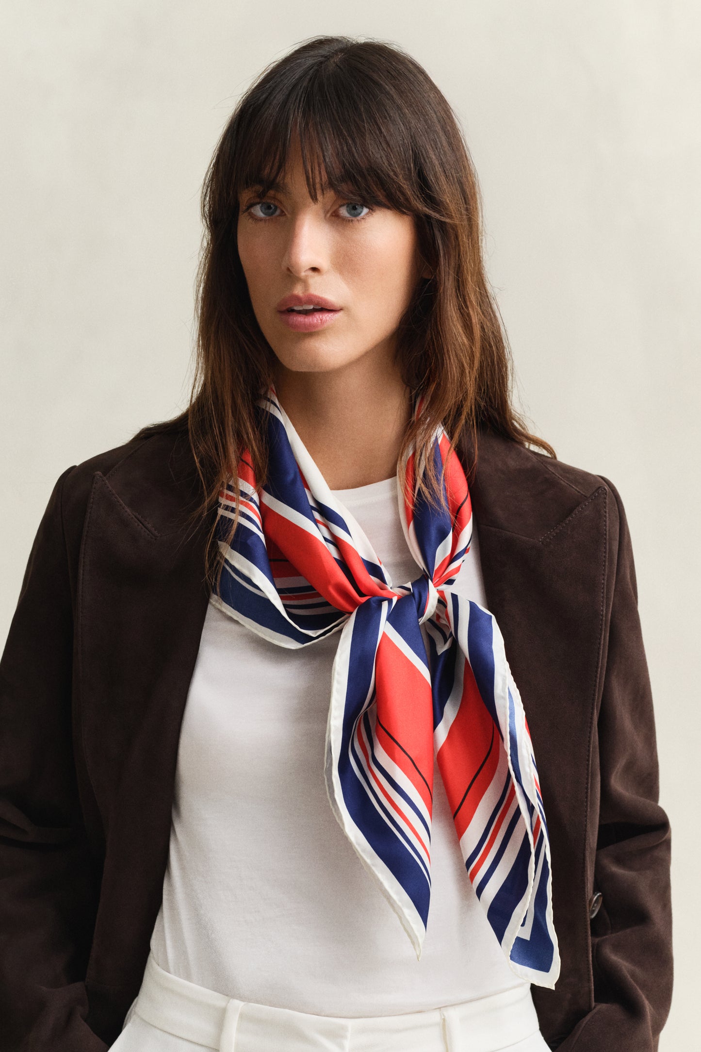 PERFECT RED, NAUTICAL STRIPE PRINT SILK SCARF BY GANT AU.